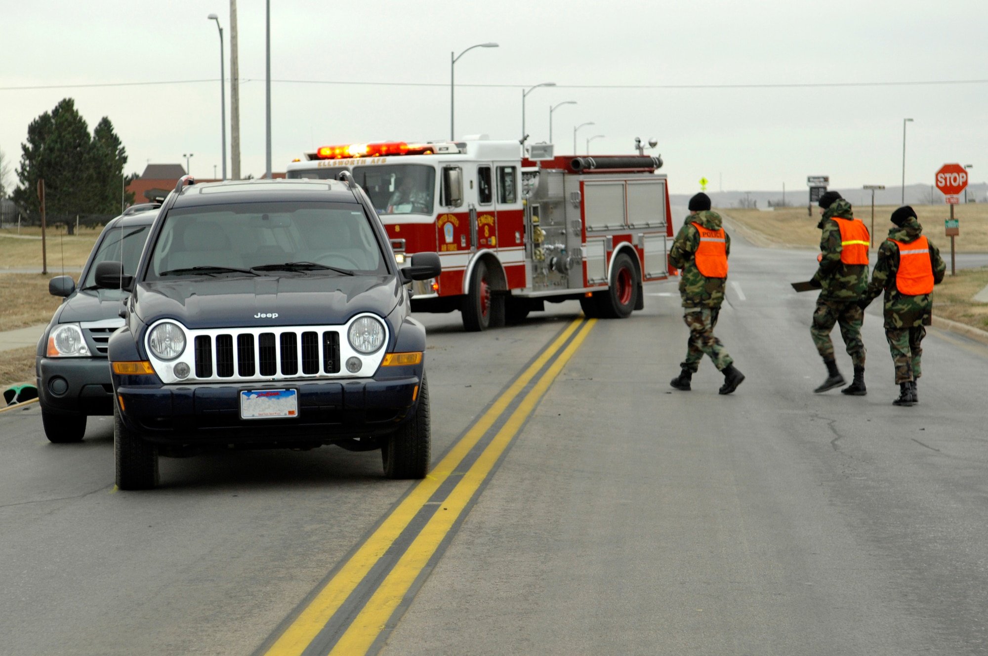 Two civilians and one servicemember were involved in a three car accident north of Lemay and Doolittle Blvd. at 7 a.m. Nov. 27. One civilian was transported to Rapid City Regional Hospital and was treated and released. Servicemembers are reminded to observe all safety requirements while traveling on Ellsworth.(U.S. Air Force photo by Senior Airman Angela Ruiz)