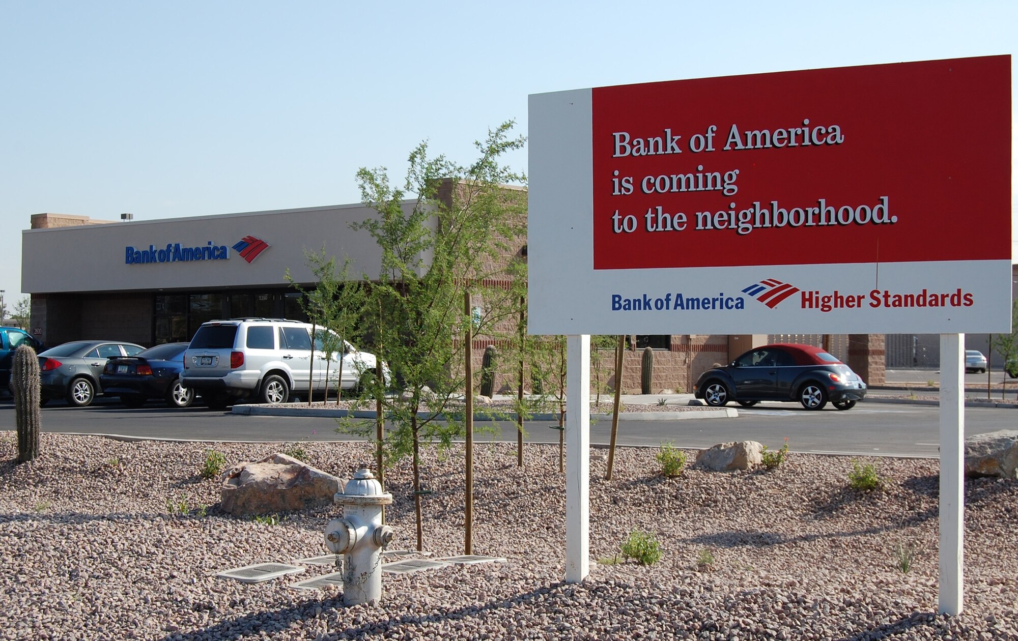 Now firmly entrenched on an environmentally safe parcel of land just northwest of the base exchange, the new Bank of America building stands ready to open its doors Nov. 30 to the people of Davis-Monthan. The land was previously unsuitable for construction, due to petroleum-related contamination of the soil, but environmental specialists from the base and the bank pooled their efforts and resources to make the property clean and habitable. (U.S. Air Force photo by Staff Sgt. Jake Richmond)
