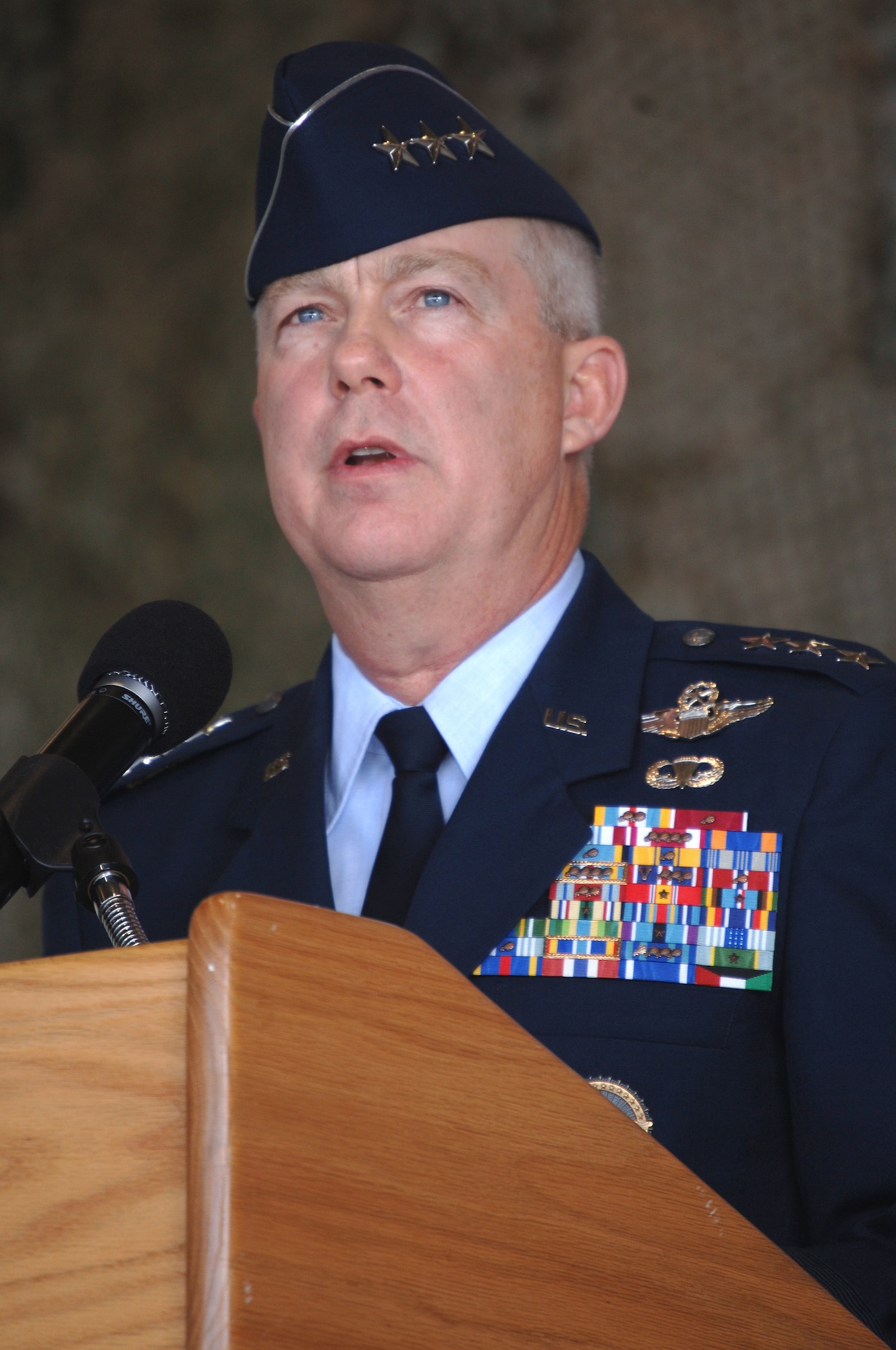 Lt. Gen. Donny Wurster, Air Force Special Operations Command commander, addresses more than 1,000 Air Commandos and guests during the AFSOC change of command ceremony Nov. 27 at Hurlburt Field, Fla. (U.S. Air Force photo/Senior Airman Ali Flisek)