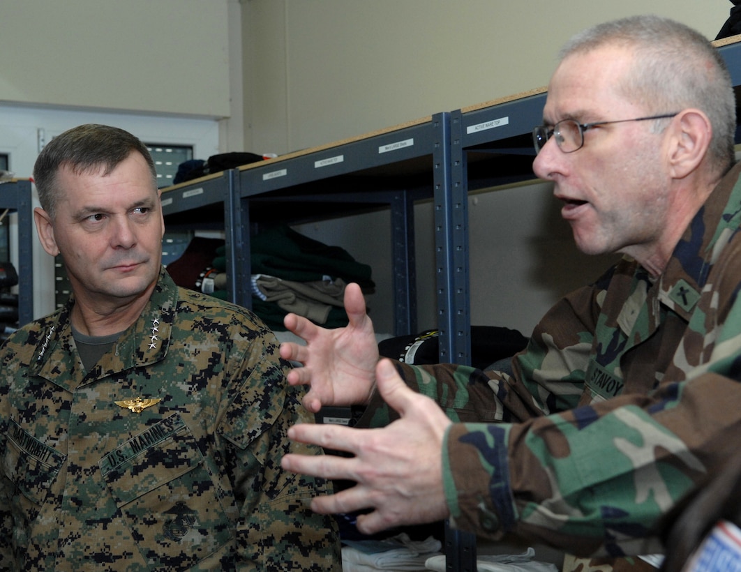 Lt. Cmdr. Stephen Stavoy, a Navy chaplain, explains the donation system