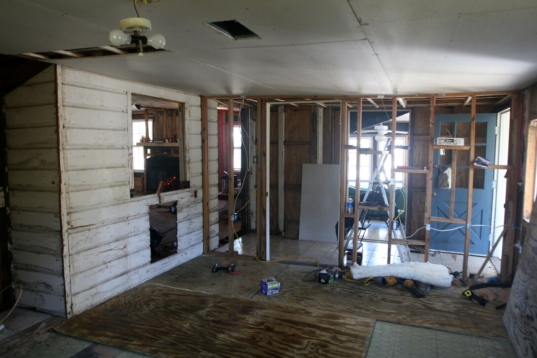 SLIDELL, La. - The interior of Joe Migliore's home sits ready for volunteers. Marines from Marine Forces Reserve, the Marine Corps League Shelby N.C. and the Marine Corps Disaster Relief Unit helped rebuild a home for Migliore, a Korean War Marine veteran Nov. 26-30. Migliore's home was destroyed by Hurricane Katrina.(Official Marine Corps Photo by Cpl. Frans E. Labranche)