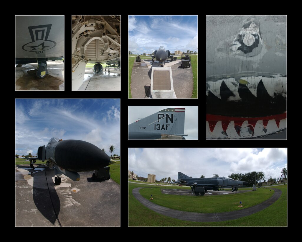 This layout shows the paint scheme and condition of F-4E number 71-1392 before its refurbishment. Corrosion and tropical climates wreak havoc with anything that is stationary and exposed for long periods. While the 36th Maintenance Squadron’s fabrication flight handles most repairs and painting of Andersen’s static displays, Maj. David Boles, 36th MXS commander, said his unit welcomes any squadron that would like to volunteer to wash the displays as a group project from time to time. This effort can ensure the aircraft are kept up in appearance. (Photo illustration/Senior Airman Brian Kimball)

