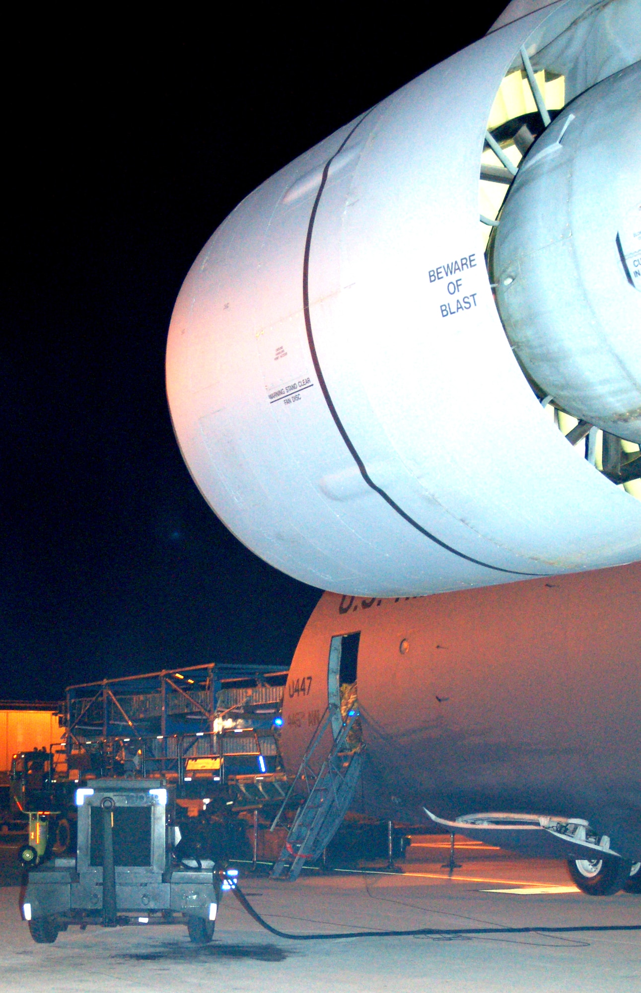 Cargo is loaded onto a C-5 Galaxy at Dover Air Force Base. Since Sept. 11, 2001, Dover has moved more than 620,000 tons of cargo. (U.S. Air Force photo/Tech. Sgt. Kevin Wallace)
