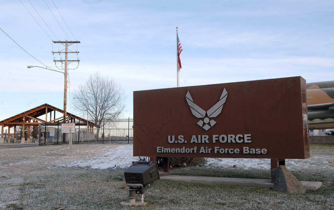 Elmendorf Air Force Base sign outside of Government Hill Gate