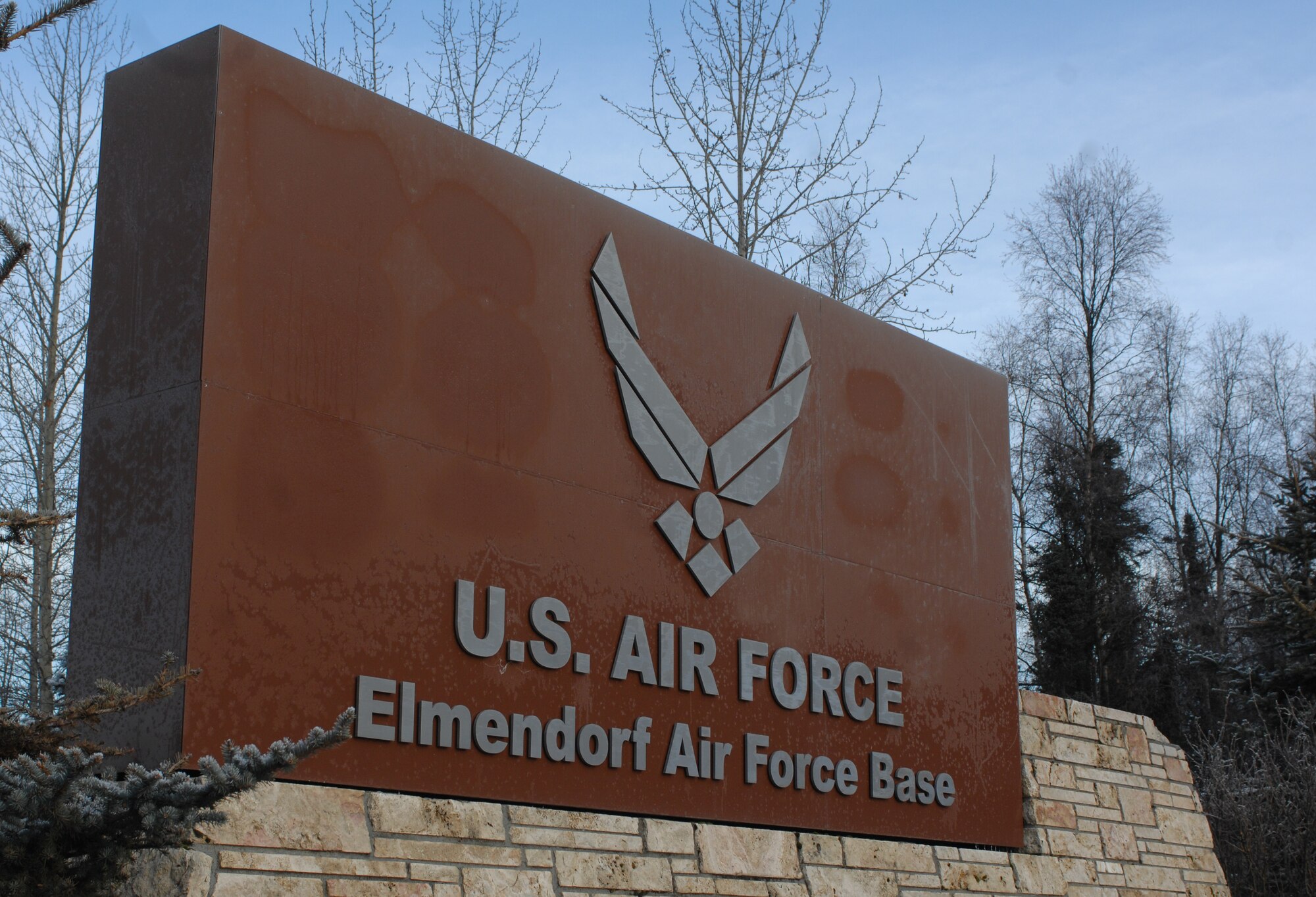 Elmendorf Air Force Base sign outside of Boniface Gate