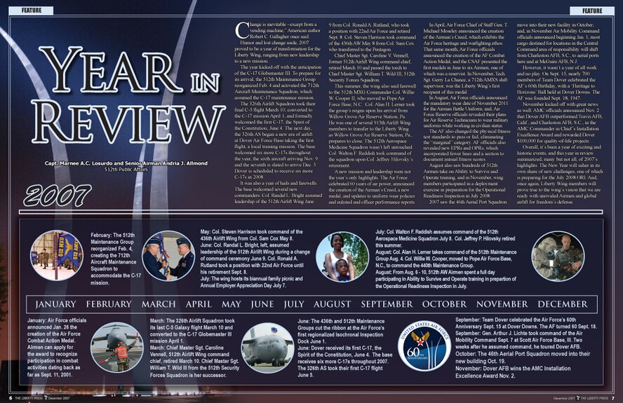 2007 proved to be a year of transformation for the 512th Airlift Wing, ranging from new leadership to a new mission. The 512th AW is an Air Force Reserve Command unit at Dover Air Force Base, Del. (Illustration by Capt. Marnee A.C. Losurdo)
