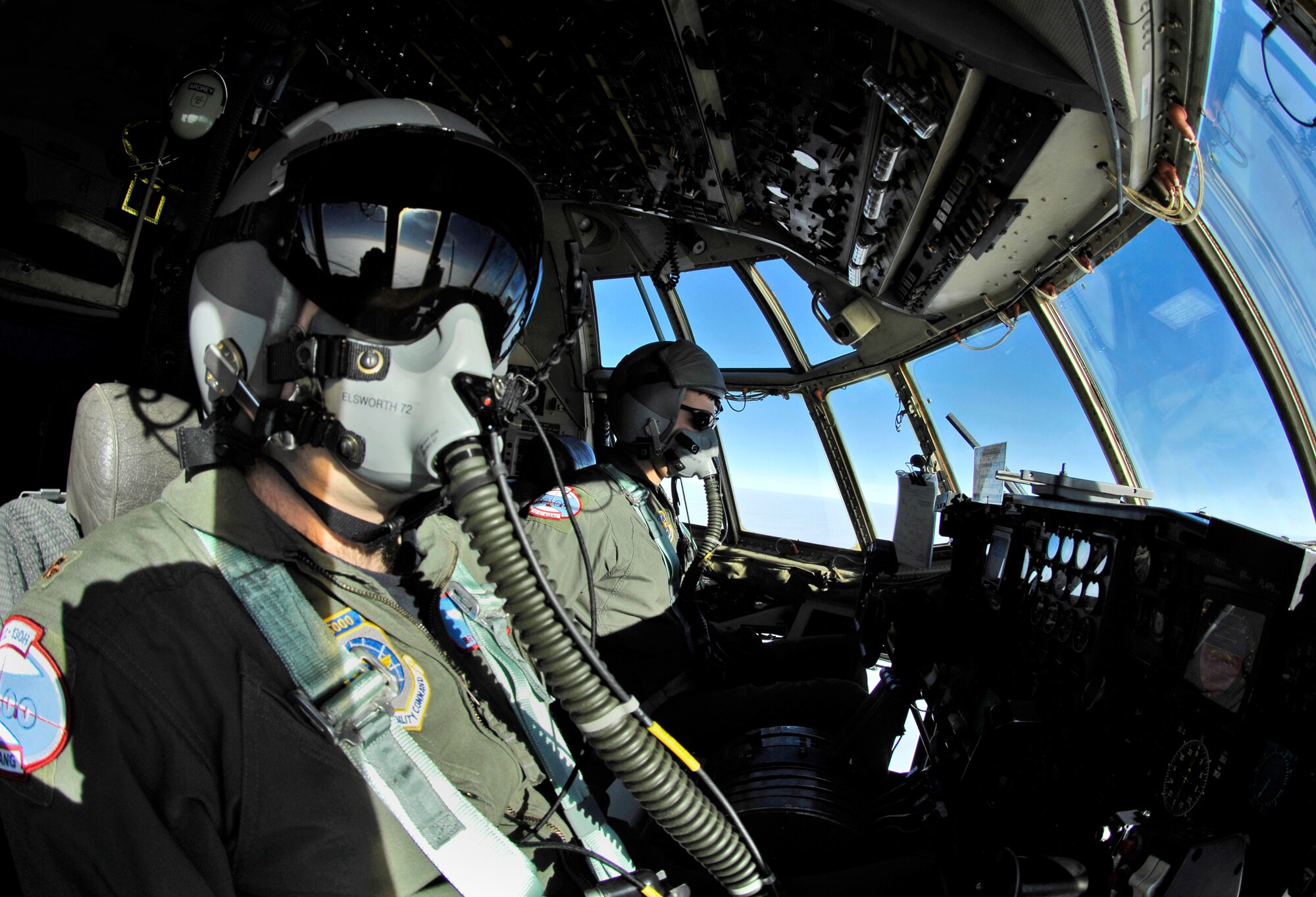 Maj. Bryan Elsworth and Capt. Erik Srokowski approach the South Pole, Antarctica in their LC-130 Hercules Nov. 26, 2007 during Operation Deep Freeze. Ski-equipped LC-130s, crews and support personnel from the New York Air National Guard’s 109th Airlift Wing are supporting the 13th Air Force-led Joint Task Force Support Forces Antarctica, Operation Deep Freeze. Operation Deep Freeze is a unique joint and total force mission that has supported the National Science Foundation and U.S. Antarctic Program that began in 1955. (U.S. Air Force photo/Tech. Sgt. Shane A. Cuomo)