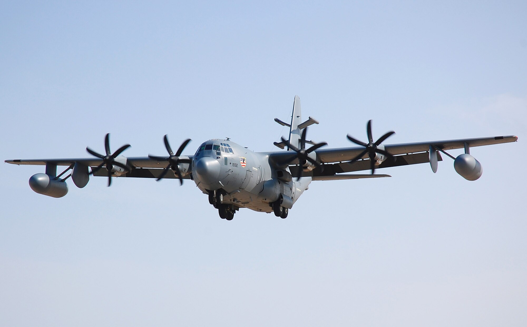 An EC-130J Commando Solo aircraft prepares to land at an air base in Southwest Asia. The EC-130J conducts information operations, psychological operations and civil affairs broadcasts in the AM, FM, HF, TV and military communications bands. (U.S. Air Force photo/Staff Sgt. Tia Schroeder)