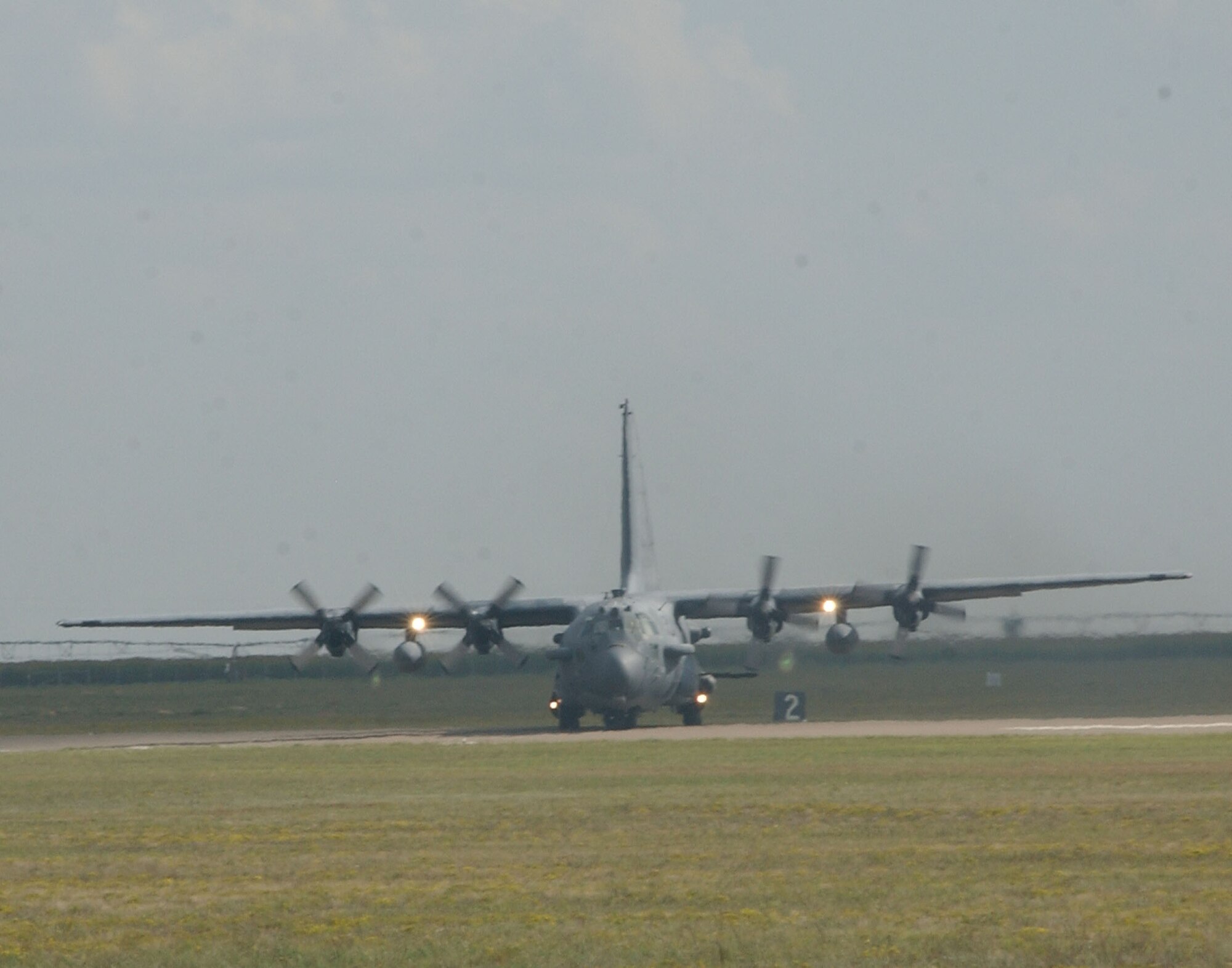 CANNON AIR FORCE BASE, N.M. -- An AC-130H Spectre gunship turns around after landing at Cannon Air Force Base September 29. Air Force Special Operations Command assumed command of Cannon in a change-of-command ceremony Oct. 1. (U.S. Air Force photo by Airman Elliott Sprehe)                               