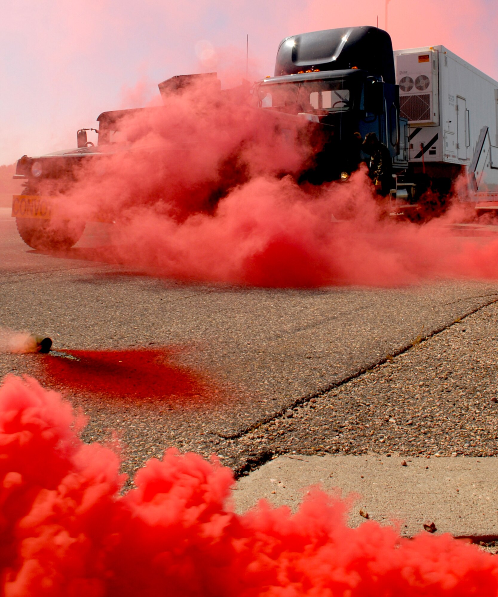 A mock accident involving a payload transporter and a small pickup occurred on base Sept. 11. Security forces Airmen and the Warren fire department reacted quickly to put out the ‘fire’ (Courtesy photo).