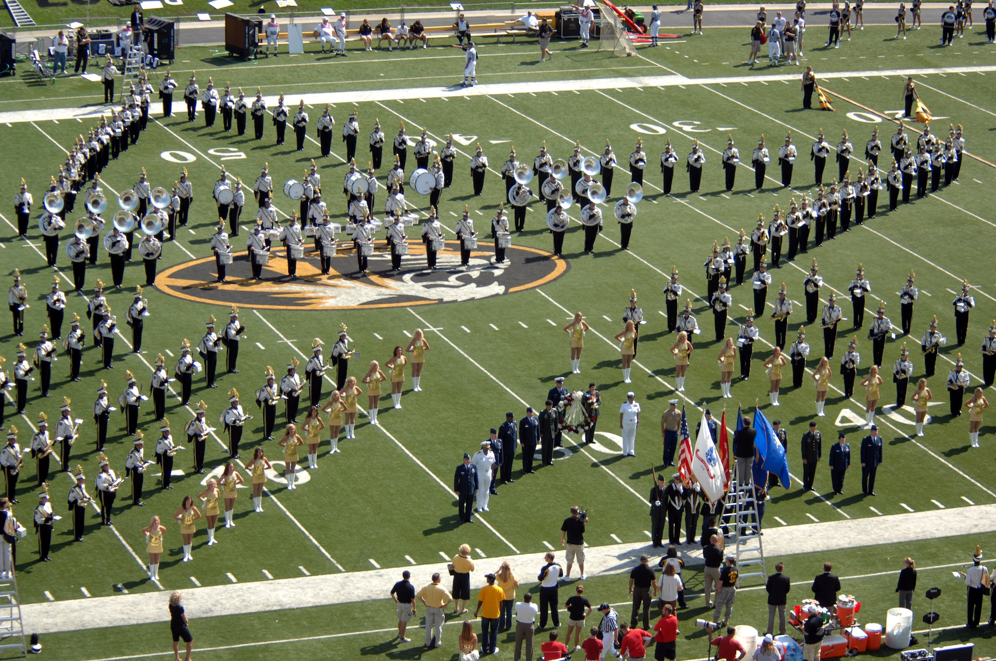 COLUMBIA, Mo. – The University of Missouri honored Soldiers, Sailors, Airmen, and Marines prior to kickoff versus Illinois State Sept. 22. School officials recognized members of the armed forces during military appreciation day ceremonies. The Tigers beat Illinois State 38-17 to garner a top 20 ranking in the nation. (U.S. Air Force photo/Staff Sgt. Charles D. Larkin Sr.)                           