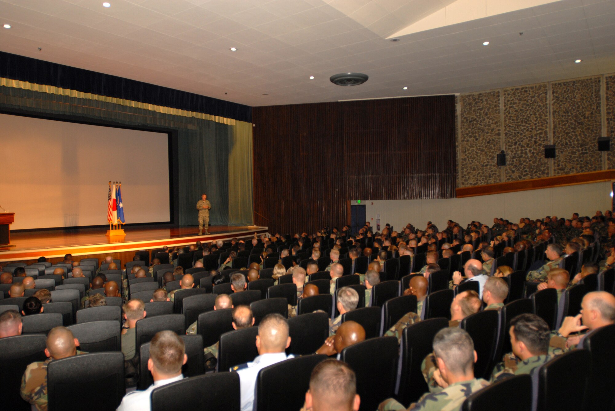 Lt. Gen. Bruce Wright, U.S. Forces Japan and 5th Air Force commander, speaks to the field grade officers and senior enlisted leaders of all four services at a forum Sept. 27.
(U.S. Air Force photo/Airman 1st Class Kasey Zickmund)