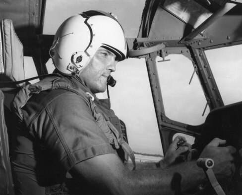 Maj. Ralph Dresser flying a UC-123B. (U.S. Air Force photo)