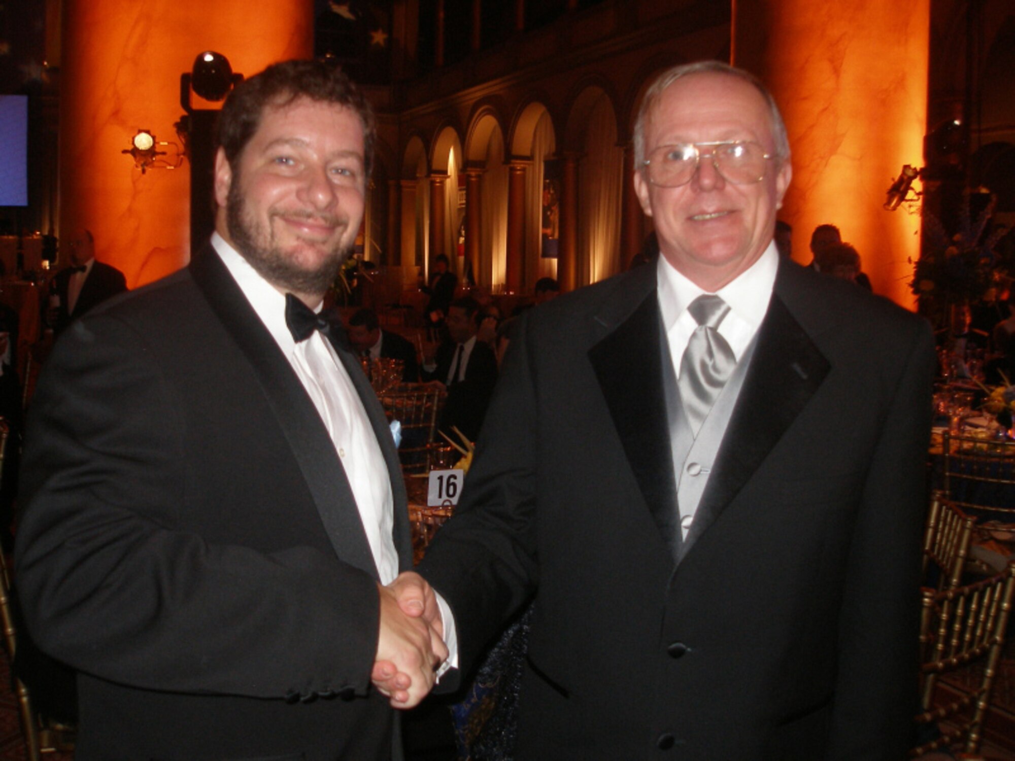 Comedian Jeffrey Ross, left, and Dave Wilson pause at the 66th annual USO World Gala in Washington, D.C., Sept. 21. (Courtesy photo)