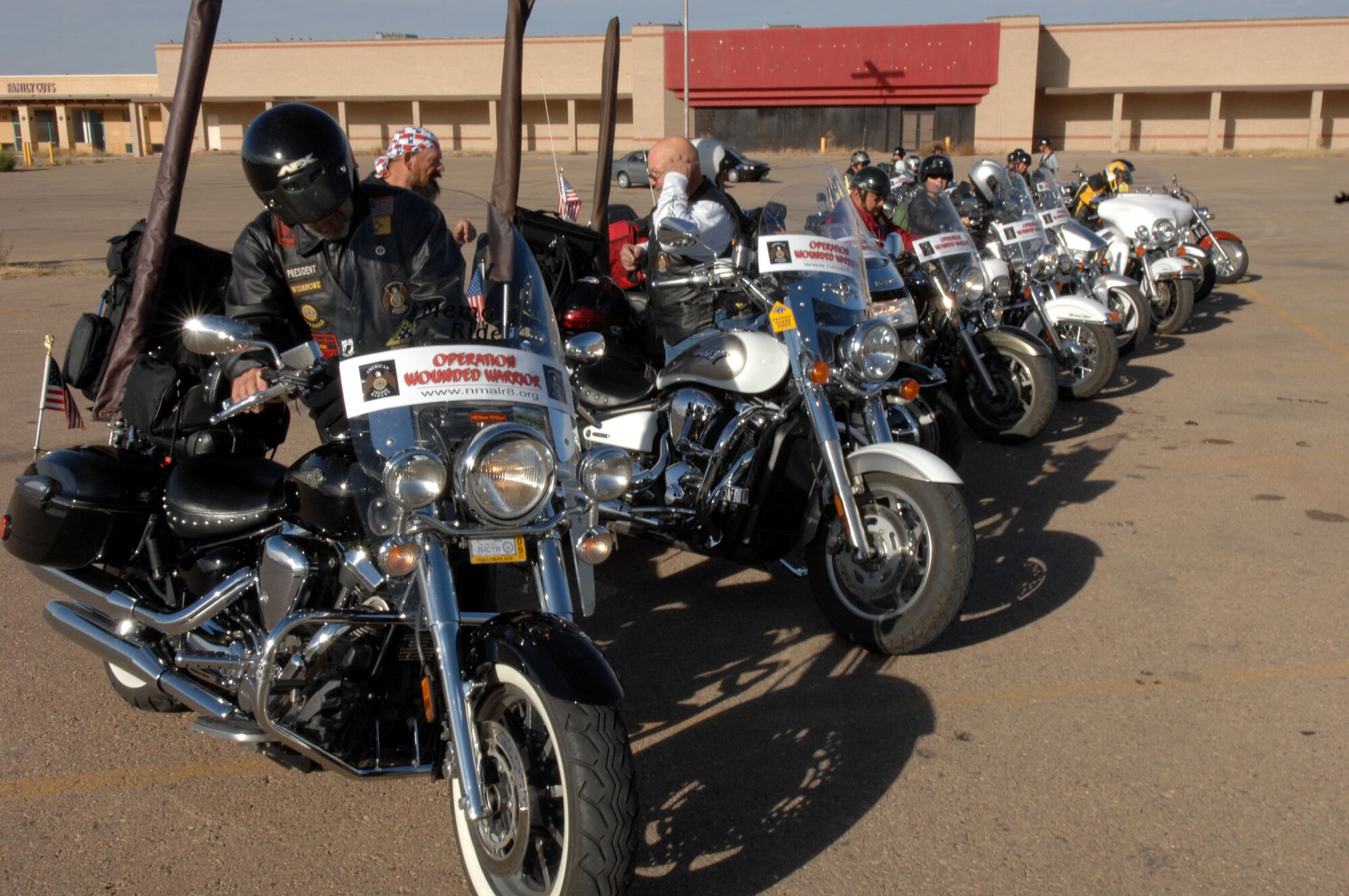 Members of the American Legion Riders took off to Brooke Army Medical Center, San Antonio Oct. 3. The riders brought comfort and personal items and monetary donations to the center for Operation Wounded Warrior. (U.S. Air Force photo/Airman 1st Class John Strong)