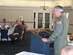 SEYMOUR JOHNSON AIR FORCE BASE, N.C. -- Col. Fritz Linsenmeyer, commander of the 916th Air Refueling Wing, Air Force Reserve, addresses membership of the Wayne County commuity during the bi-monthly base community council luncheon in late September. 

The Base Community Council includes representatives from the city, county and base to maintain continuous working partnerships between the military and the citizens of Goldsboro and Wayne County.  Membership consists of 25 community and 22 senior Air Force representatives.  The BCC encourages every major phase of community living and contributes to the mutual adjustment and benefit of the military and civilian neighbors.  Meetings are held third Thursday of every other month while alternating hosting the luncheon between the county, base and city.  The 4th Fighter Wing commander,916th commander, mayor of Goldsboro and chairman of the Wayne County Board of Commissioners serve as permanent co-chairmen and address the group at each meeting.  
