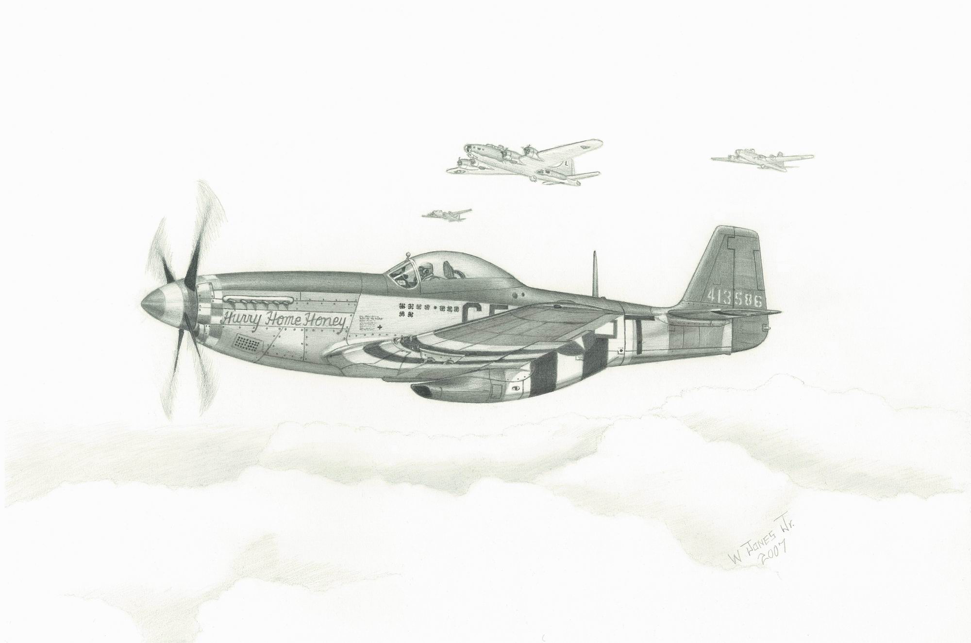 P-51 Mustang (Drawing) "Hurry Home Honey".