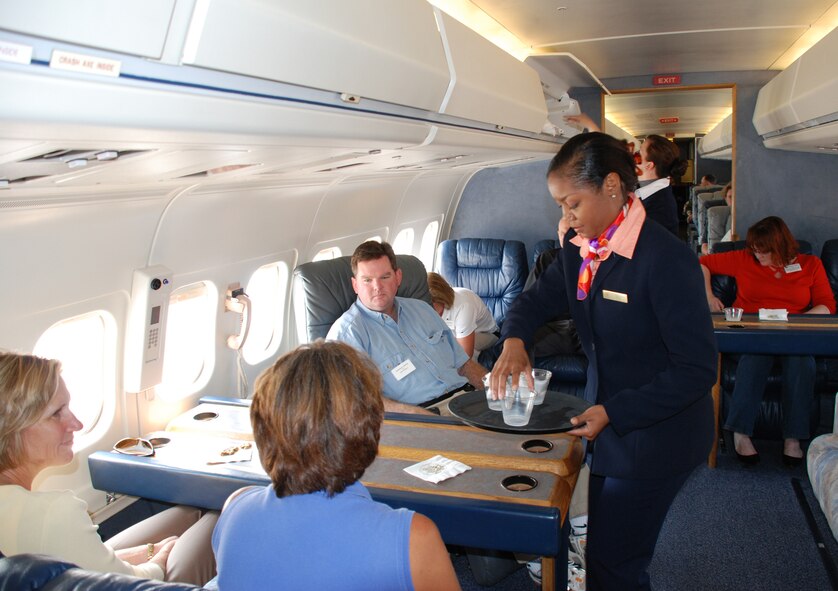 Boss Day 2007 at the 932nd Airlift Wing included flight attendant service aboard a C-9C aircraft.  Boss Day 2007 at the 932nd Airlift Wing gave civilian employers of 932nd Airlift Wing Reservists a chance to see military life behind the scenes.  The commander and staff members gave briefings and a base tour was included.  Photo/Tech Sgt. Gerald Sonnenberg