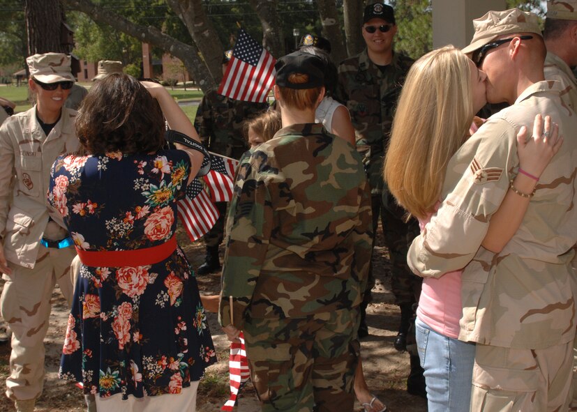 SEYMOUR JOHNSON AIR FORCE BASE, N.C. - Members of Team Seymour are welcomed home after they return from their deployment, October, 1. (U.S. Air Force photo by Airman 1st Class Greg Biondo)