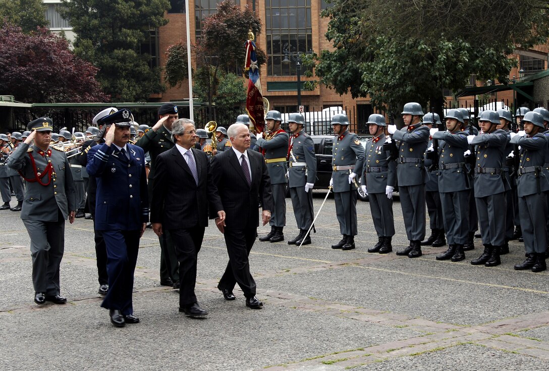 Chilean Gen. Ivan Farby, left, Minister of Defense Jose Mario Goni ...