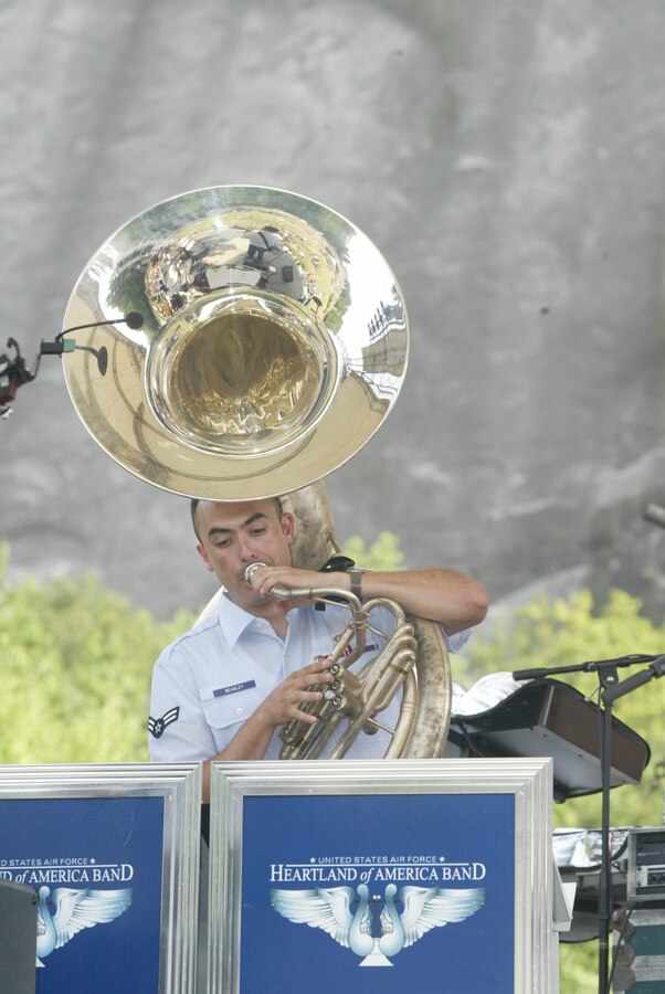 Airman 1st Class David Beasley, bass player with The Noteables jazz ensemble, doubles on tuba for performances at Stone Mountain, Georgia over Memorial Day.  Airman Beasley is also the USAF Heartland of America Band's staff arranger.
