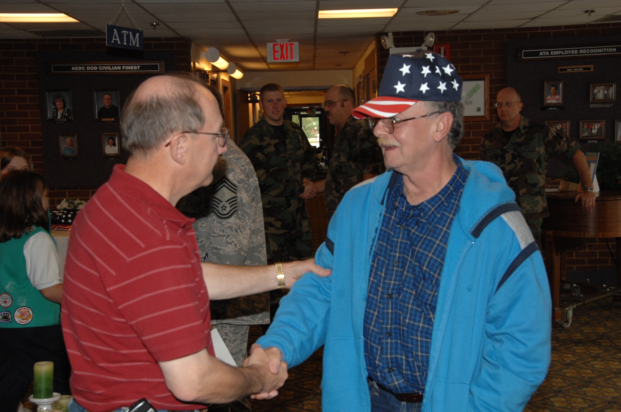 ATA Director of Support Services Pat Eagan greets a veteran.  