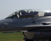 KUNSAN AIR BASE, South Korea – Lt. Col. Shane Riza, 80th Fighter Squadron director of operations, shows off his “Juvat” pride as he and three others arrive with new block 40 F-16 Fighting Falcon here Oct. 2.  The aircraft flew in from Eielson AFB, Alaska, as part of the Common Configuration Implementation Program (CCIP). (U.S. Air Force photo/Senior Airman Steven R. Doty)                               