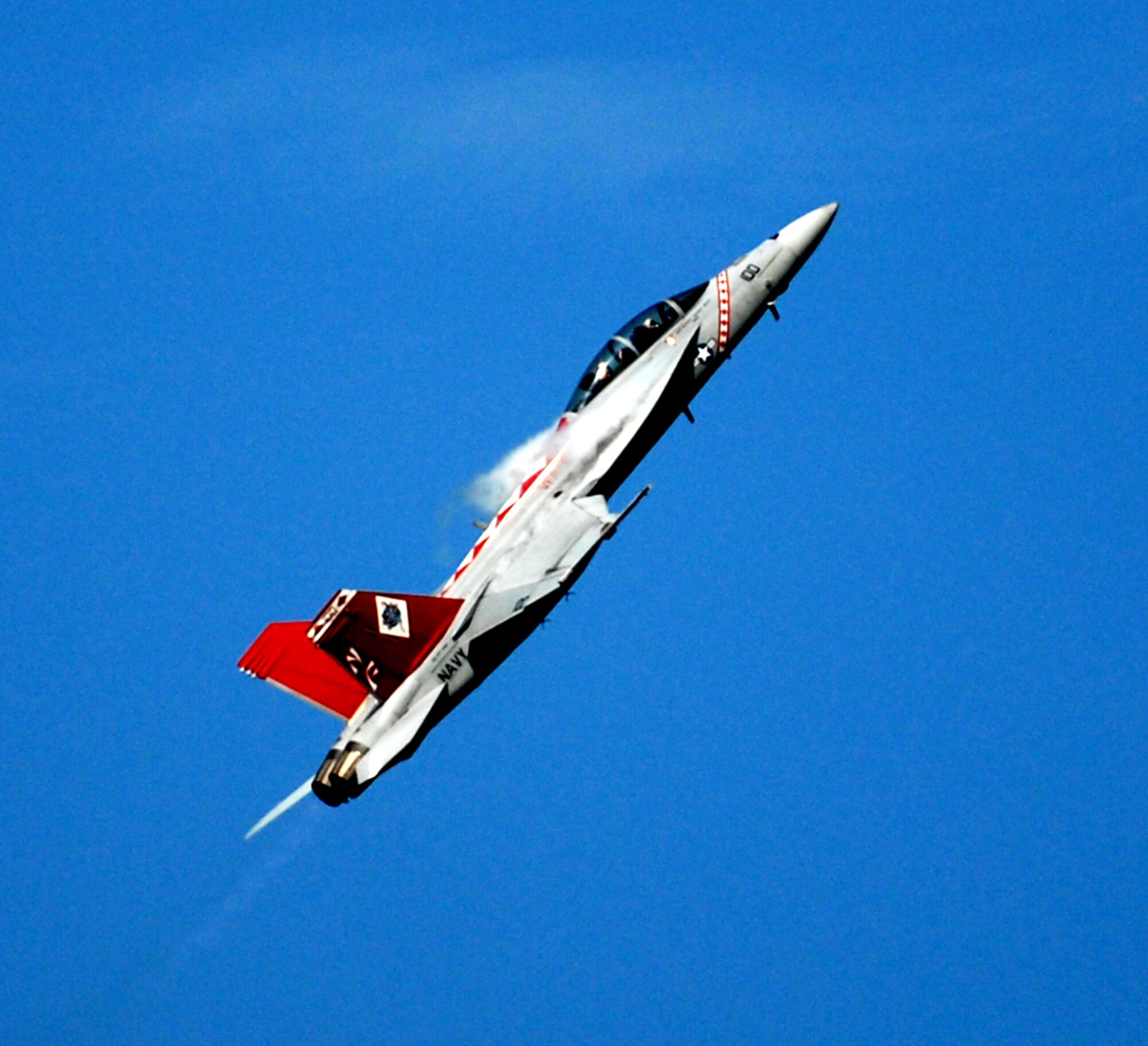 OSAN AIR BASE, Republic of Korea --  An F/18A Super Hornet makes a steep climb while performing a demonstration for Air Power Day 2007. (U.S. Air Force photo by 1st Lt. John Ross)