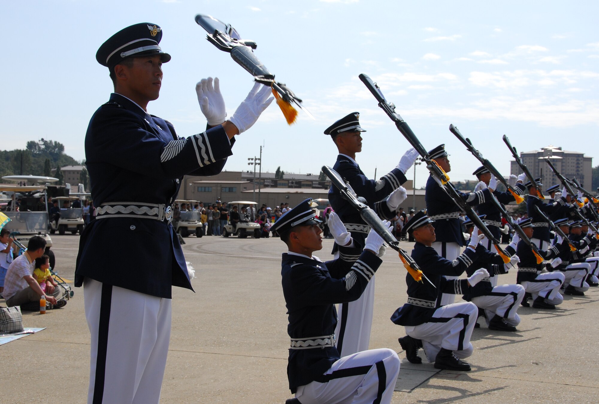 OSAN AIR BASE, Republic of Korea --  The Republic of Korea Air Force Honor Guard drill team performs drill manuevers during Air Power Day 2007 on Oct. 6 here. (U.S. Air Force photo by Staff Sgt. Ronnie Hill)