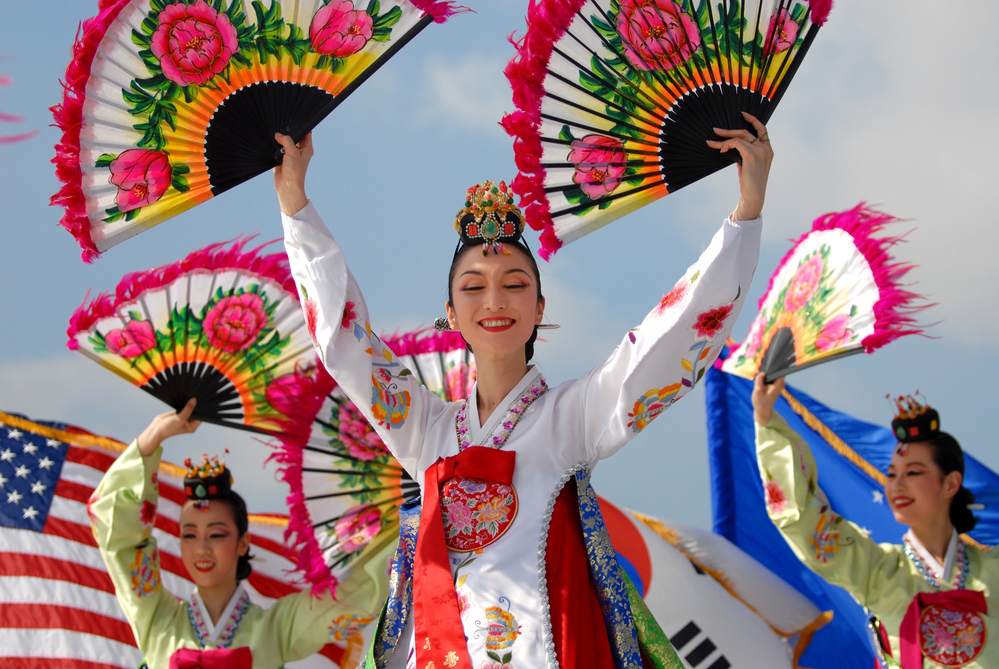 OSAN AIR BASE, Republic of Korea -- A group of Korean folk dancers make a colorful display during their performance at Osan's Air Power Day, October 7. (U.S. Air Force photo by 1st Lt John Ross)
