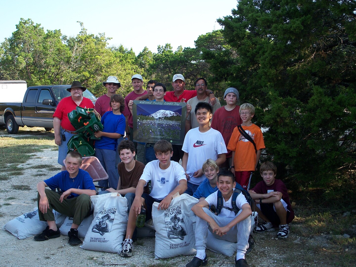 Local Boy Scout Troop 475 gathered at the Randolph Recreation Park at Canyon Lake Sept. 29 to support the Environmental Flight’s Wildflower Seeding Legacy Project, funded by the National Public Lands Day organization, which grants funding to support environmental initiatives. This is the third year the flight has been awarded funding to plant native wildflower seeds with the intent of the flowers reseeding and repopulating naturally in the future. The boy scout troop earned service hours while learning the importance of native wildflowers to the ecosystem. (U.S. Air Force photo by Matt Kramm)