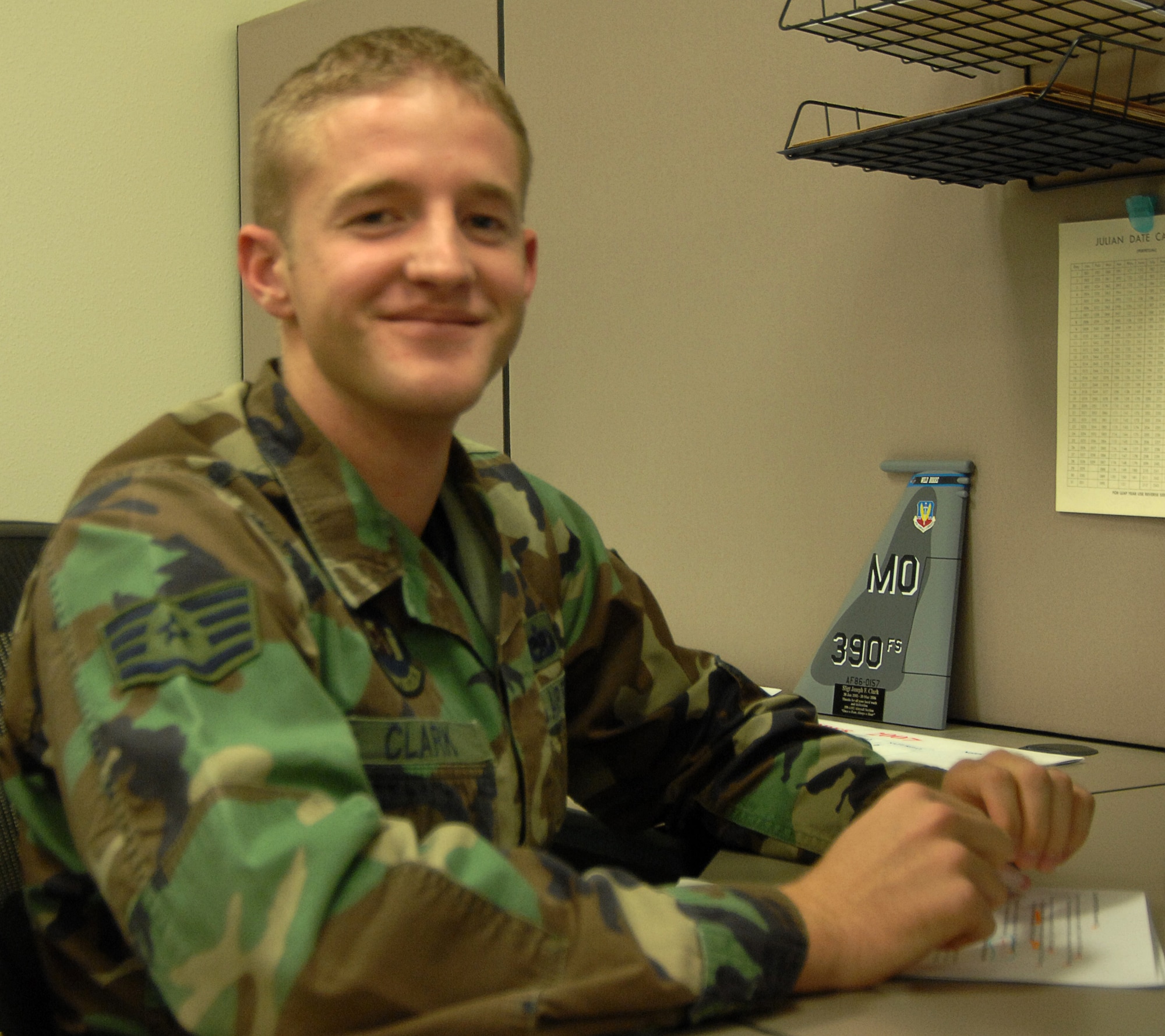 MOUNTAIN HOME AIR FORCE BASE, Idaho -- Staff Sgt. Joseph F. Clark serves as a deficiency analyst with the 366 Maintenance Operations Squadron. (U.S. Air Force Photo/ Staff Sgt. Rodney D. Ivey)