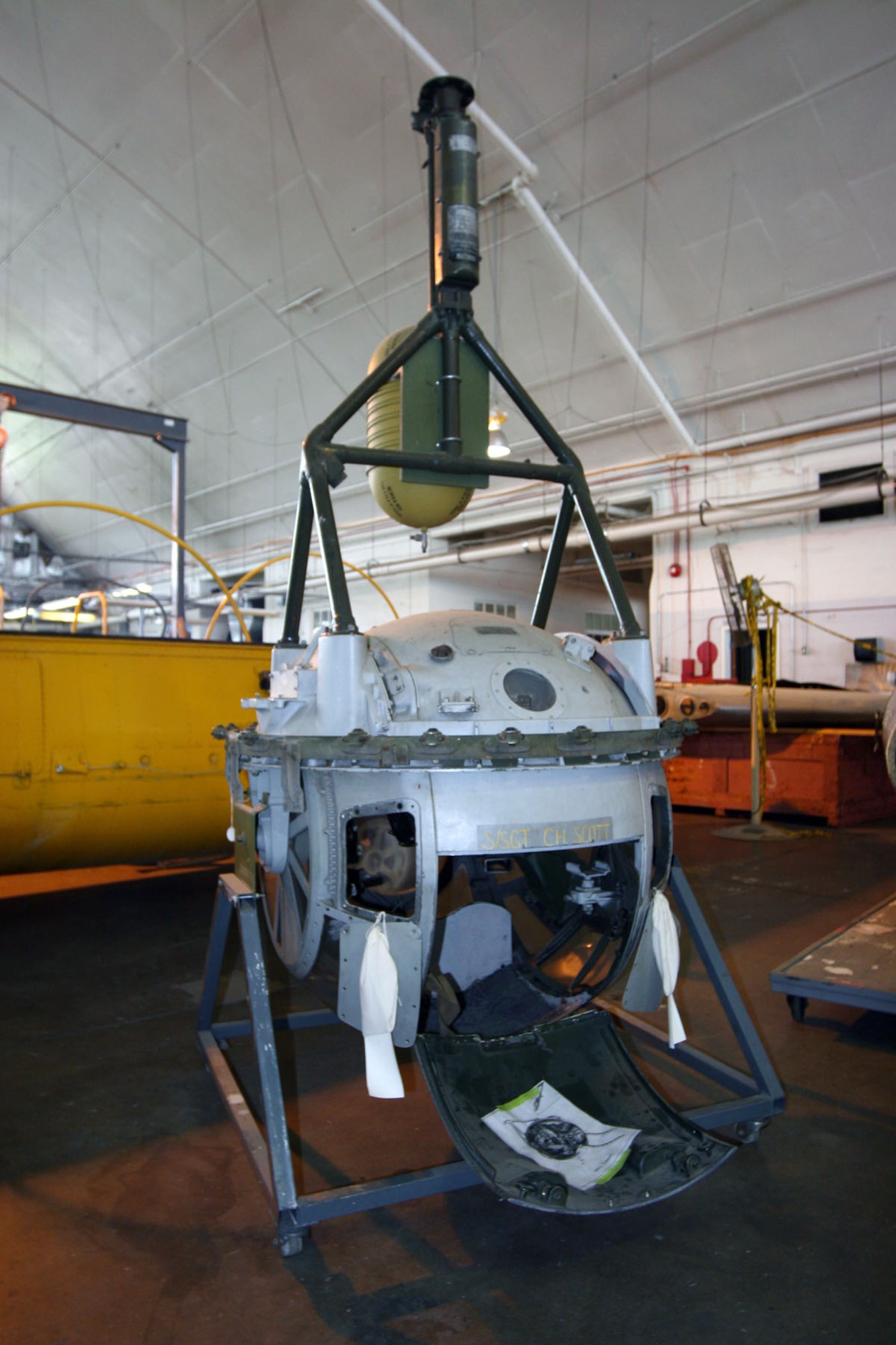 DAYTON, Ohio (07/2007) -- Ball turret of the "Memphis Belle" in the restoration hangar at the National Museum of the U.S. Air Force. (Photo courtesy of Craig Scaling, Airshow Traveler)