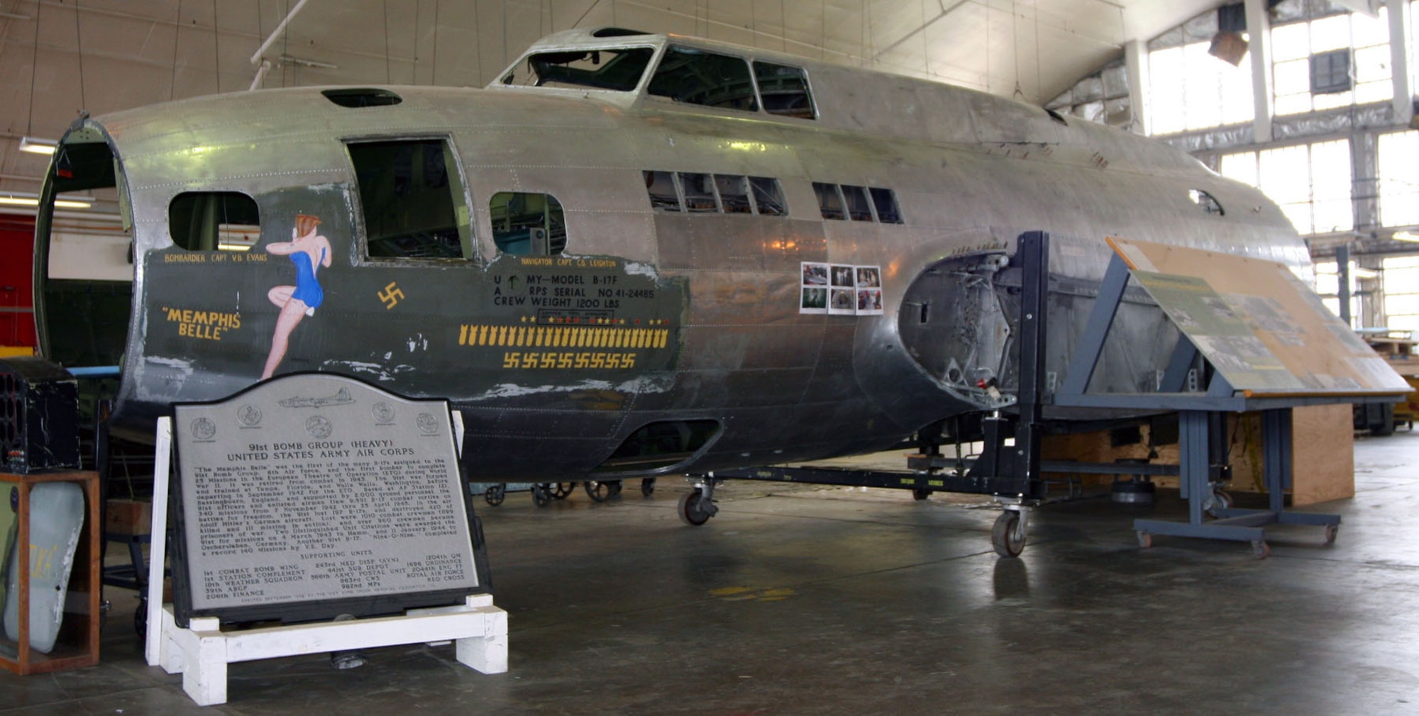 DAYTON, Ohio (07/2007) -- The B-17F "Memphis Belle" in restoration at the National Museum of the U.S. Air Force. (Photo courtesy of Craig Scaling, Airshow Traveler)