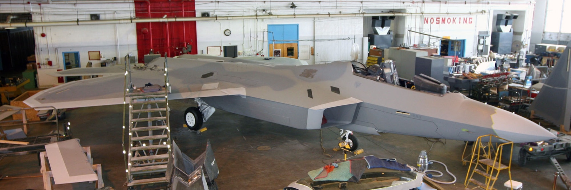 DAYTON, Ohio (07/2007) -- F-22A Raptor in the National Museum of the U.S. Air Force's restoration hangar. (Photo courtesy of Craig Scaling, Airshow Traveler)