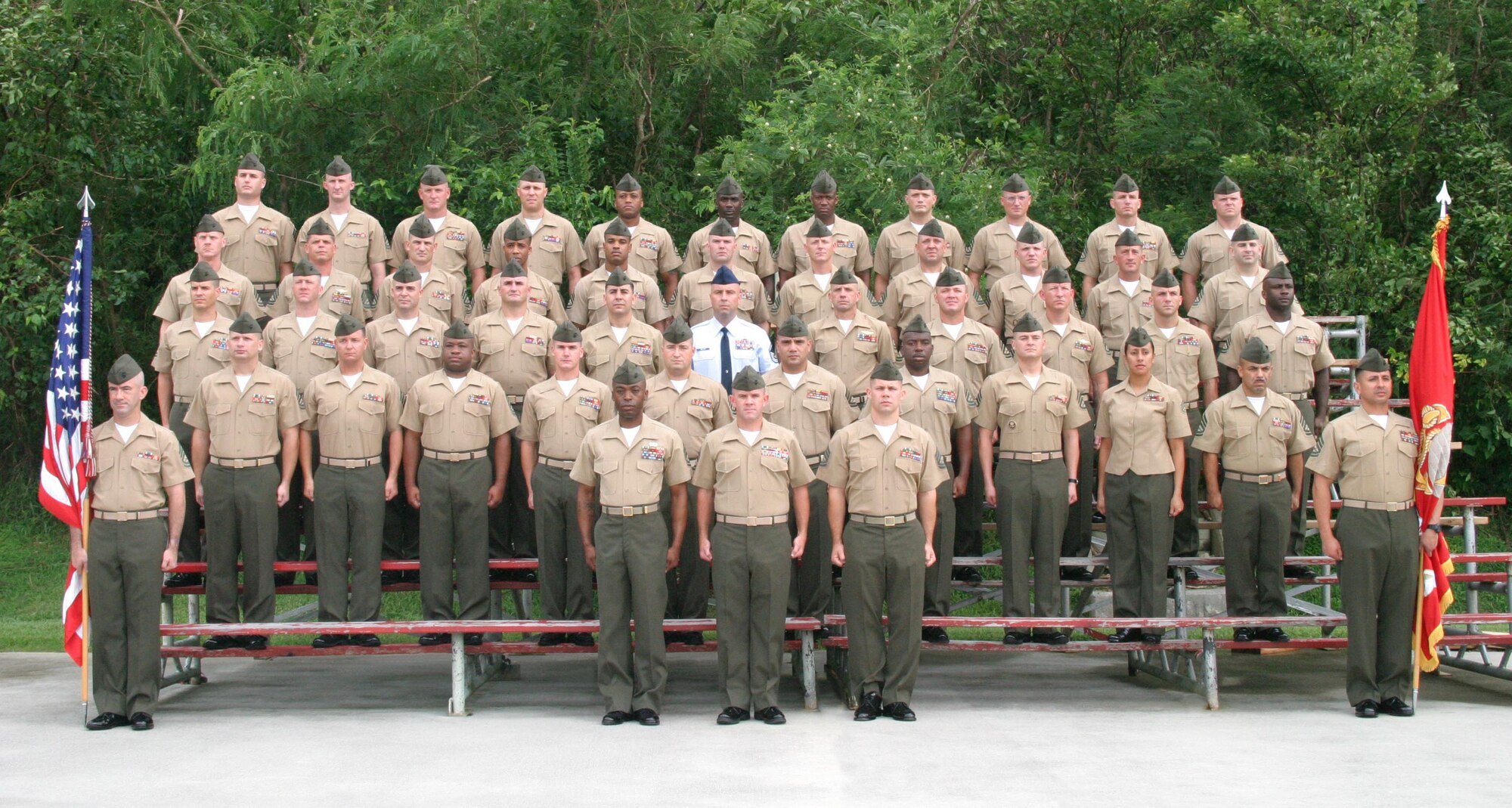 MISAWA AIR BASE, Japan -- Graduates of the Marine Corps' Senior NCO Advacned Academy at Camp Hansen, Okinawa. Master Sgt. William E. Miller II, 35th Maintenance Squadron, was one of seven Air Force members to graduate this course in fiscal year 2007. He graduaed with a 95.1 grade point average. (Courtesy photo)