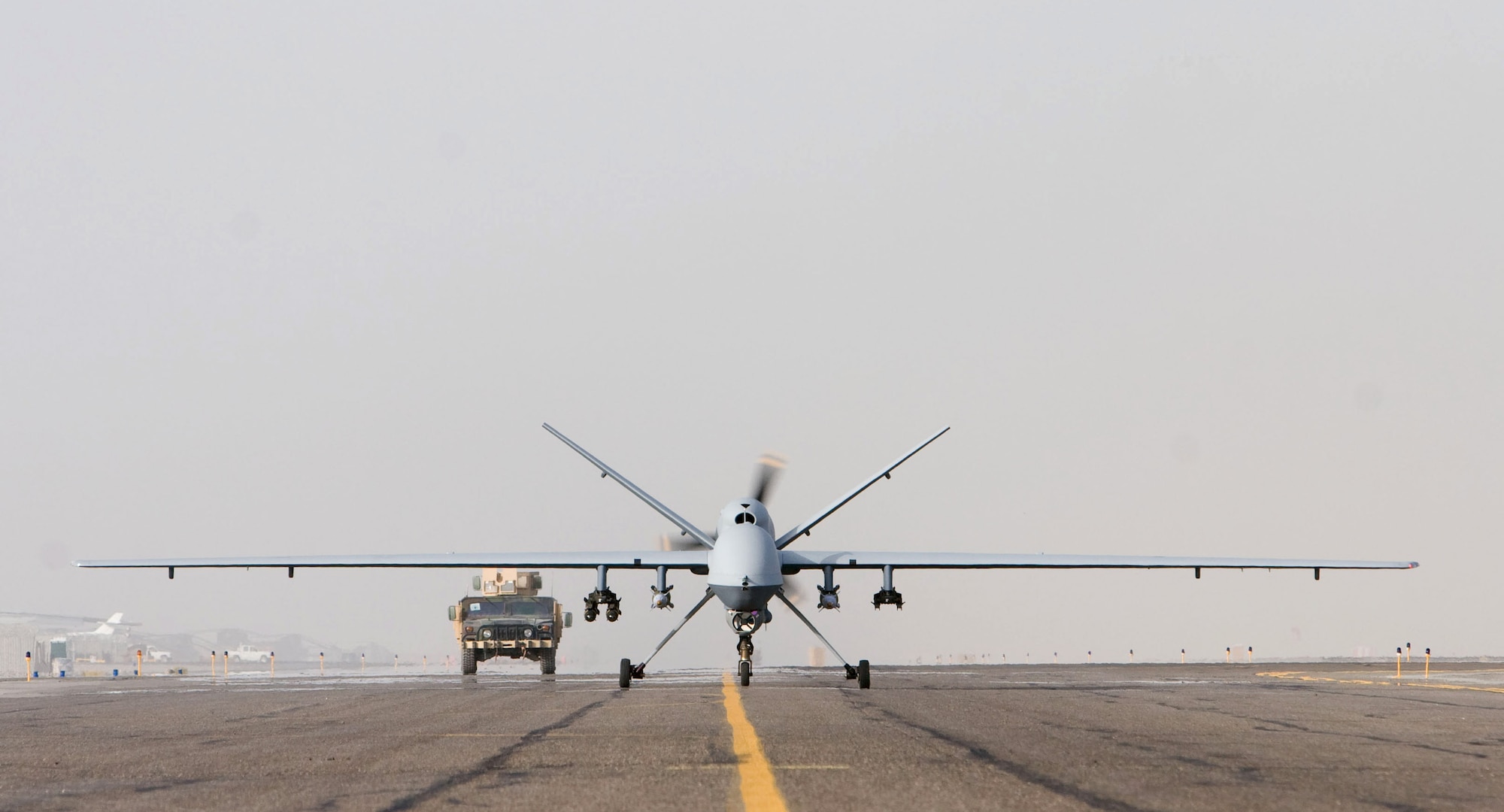 An MQ-9 Reaper takes off on a mission in Afghanistan Oct. 1. The MQ-9 has nearly nine times the range, can fly twice as high and carries more munitions than the MQ-1 Predator. (Courtesy photo)