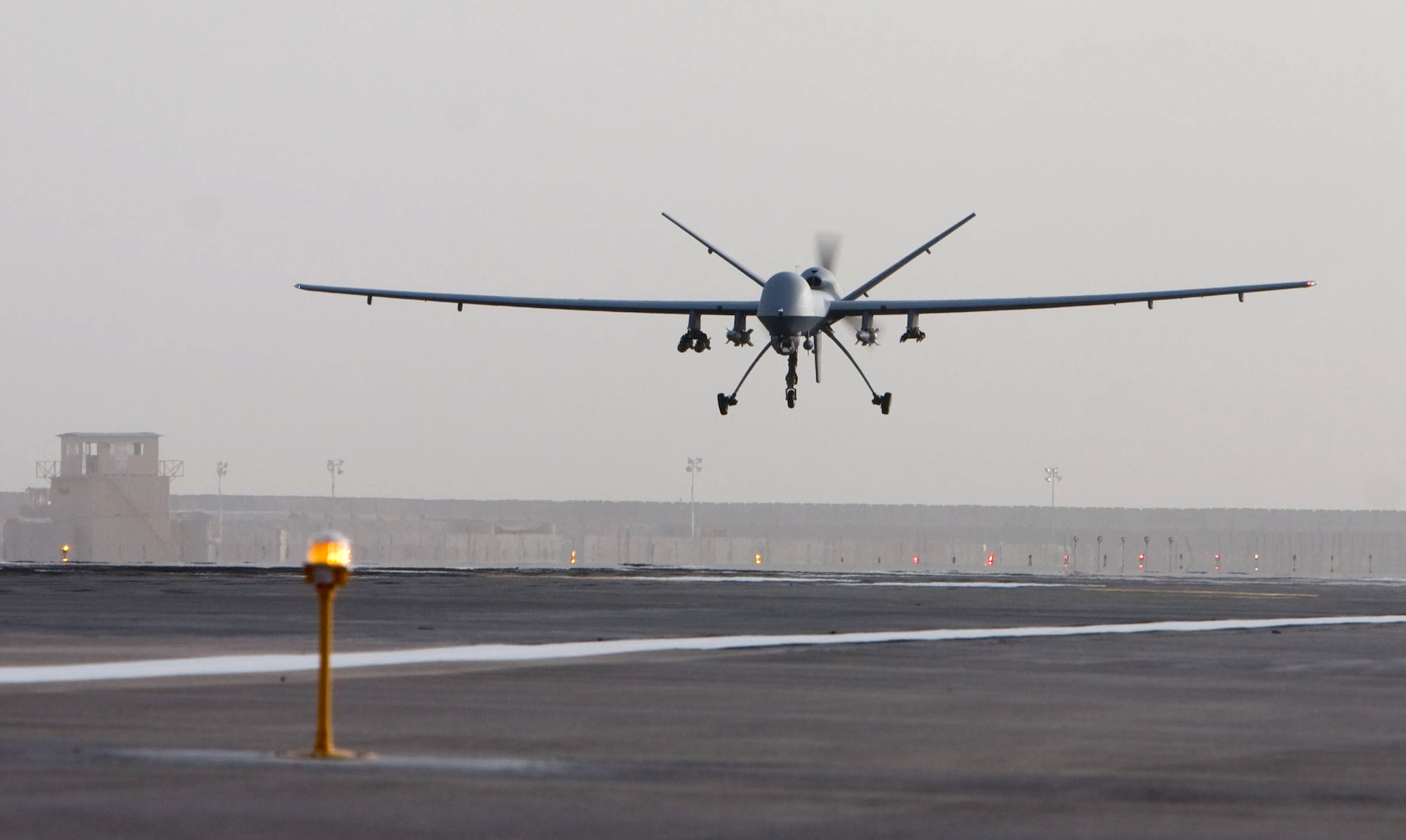 An MQ-9 Reaper takes off on a mission in Afghanistan Oct. 1. The Reaper has completed 12 missions since its inaugural flight there Sept. 25. (Courtesy photo)