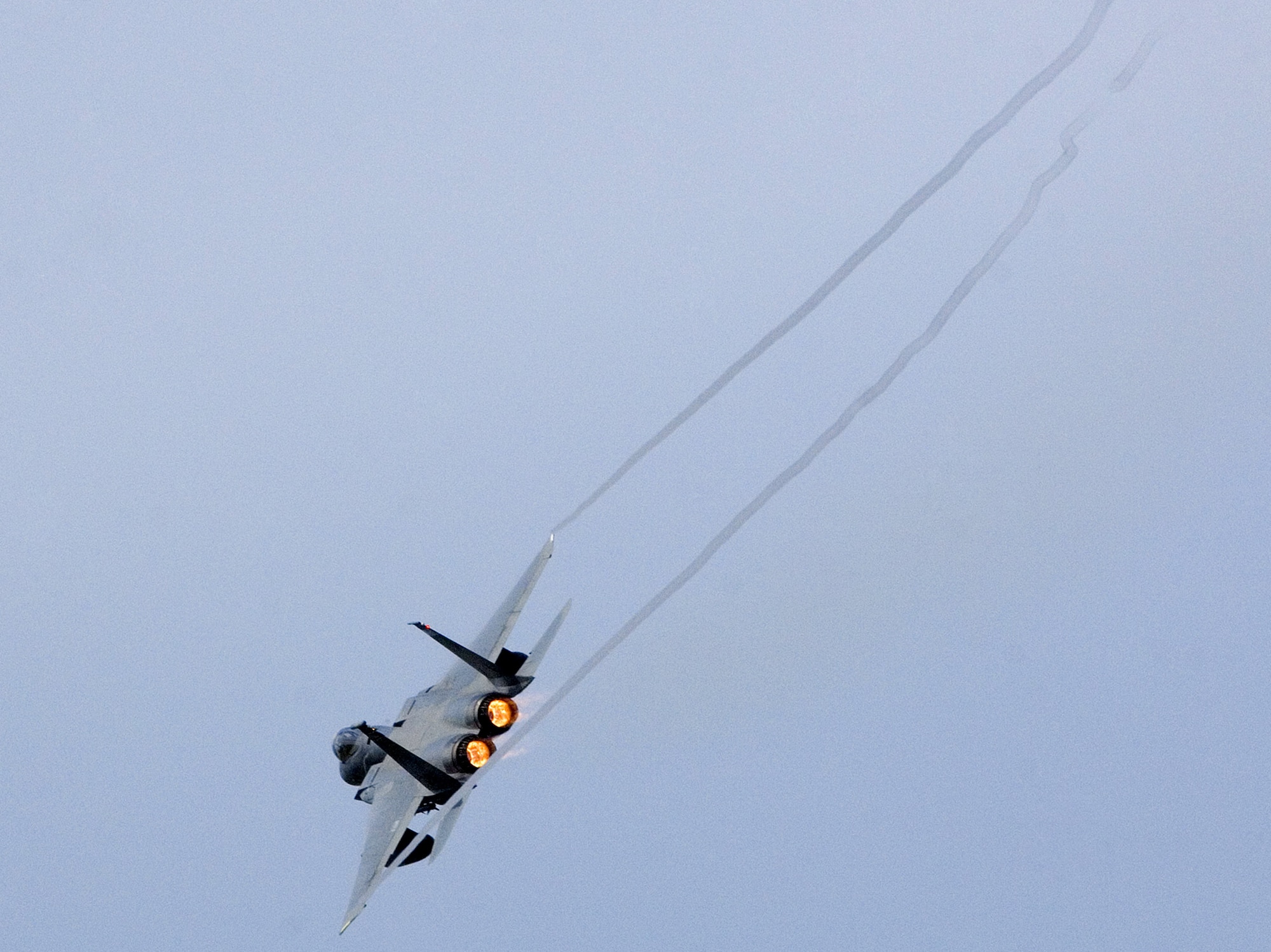 An F-15 Eagle takes off from Homestead Air Reserve Base, Fla., with afterburners blazing, during a training mission Oct. 3 for Operation Noble Eagle. The 125th Fighter Wing, Det. 1, provides the Continental NORAD Region commander rapid response to invasions of the sovereign airspace of the U.S. and responds with appropriate defense measures against all hostile actions directed at the people and property of the U.S. (U.S. Air Force photo/Staff Sgt. Bennie J. Davis III) 