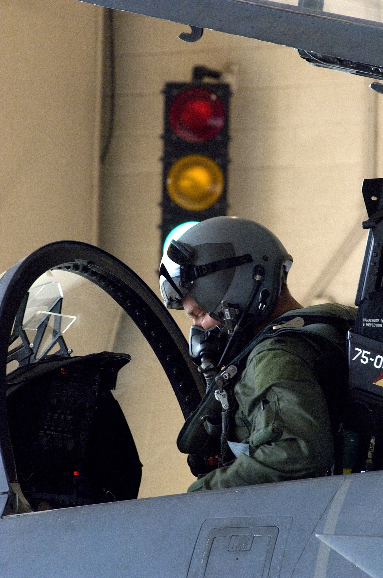 Lt. Col. Michael Birkeland has the green light for take-off during a training exercise for Operation Noble Eagle Oct. 3 at Homestead Air Reserve Base, Fla. The 125th FW, Det. 1, maintains F-15 Eagle fighters on continuous 24-hour alert status, ready to intercept unknown aircraft at any time for Operation Noble Eagle. Colonel Birkeland is the 125th Fighter Wing, Det. 1 commander. (U.S. Air Force photo/Staff Sgt. Bennie J. Davis III) 