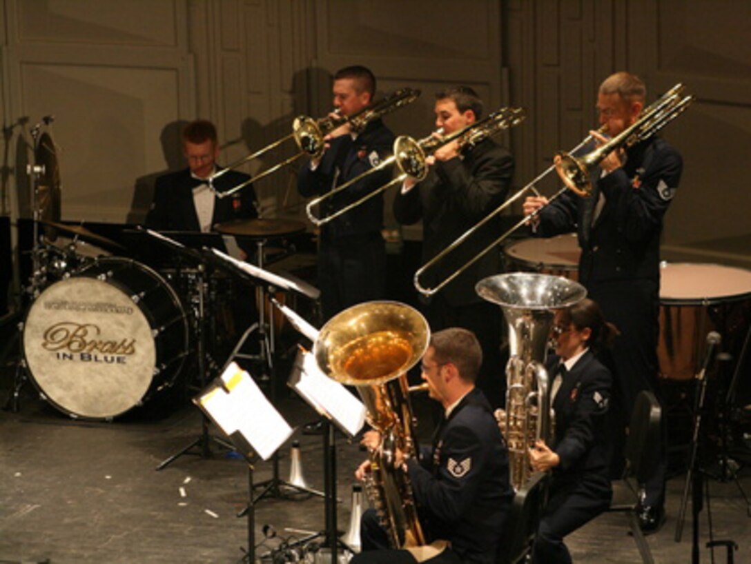 The low brass section of the USAF Heartland of America Band's Brass in Blue lays down the foundation for the group during their concerts in northern Minnesota.