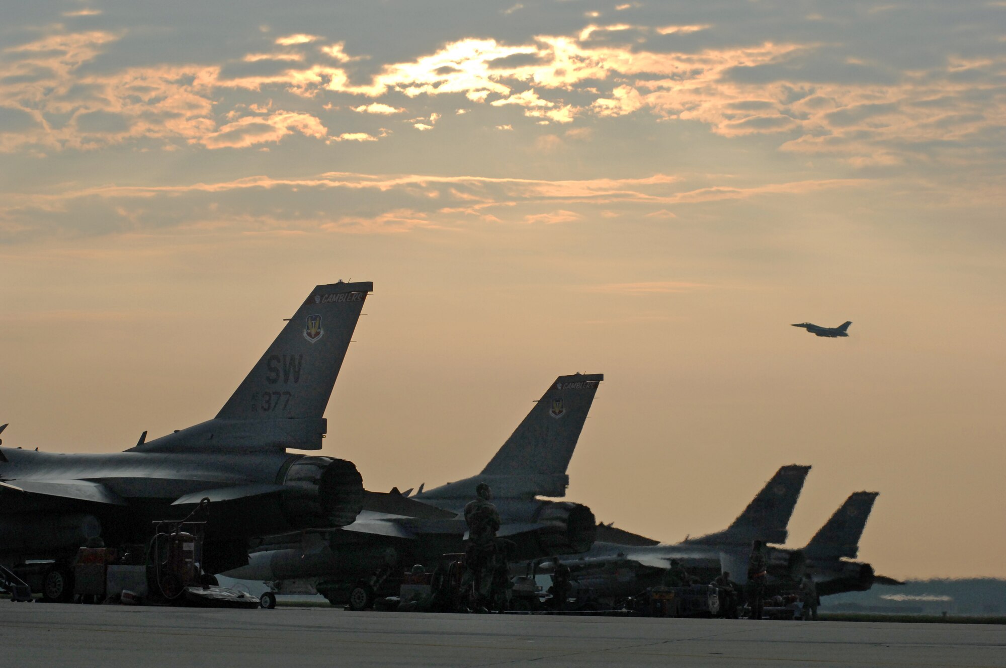 SHAW AIR FORCE BASE, S.C. -- An F-16 Fighting Falcon ascends over the flight line during Sea Lion 08-01 Operational Readiness Exercise (ORE), October 10, 2007. The ORE will prepare Airmen for future deployments in a combat environment. (U.S. Air Force photo/Airman First Class Kathrine McDowell)
