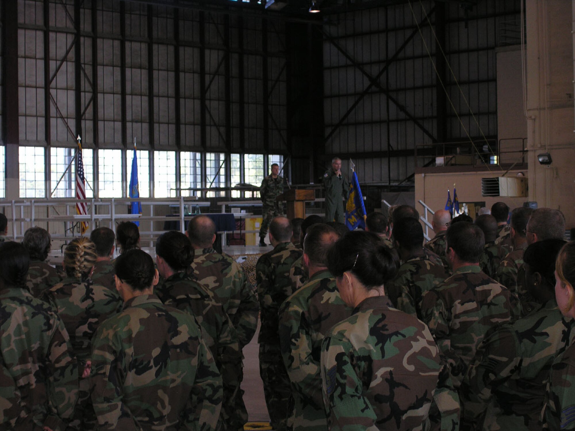 SEYMOUR JOHNSON AIR FORCE BASE, N.C.--During the October unit training assembly more than 900 reservists from the 916th Air Refueling Wing performed a military tradition by attending a wing formation commander's call. Reservists gathered in the main hangar of the Air Force Reserve tanker wing and watched as awards were presented to various members of the wing. In addition, Col. Fritz Linsenmeyer, wing commander, made several command announcements. This was the first time in more than 10 years that members of the wing took part in this type of event.
