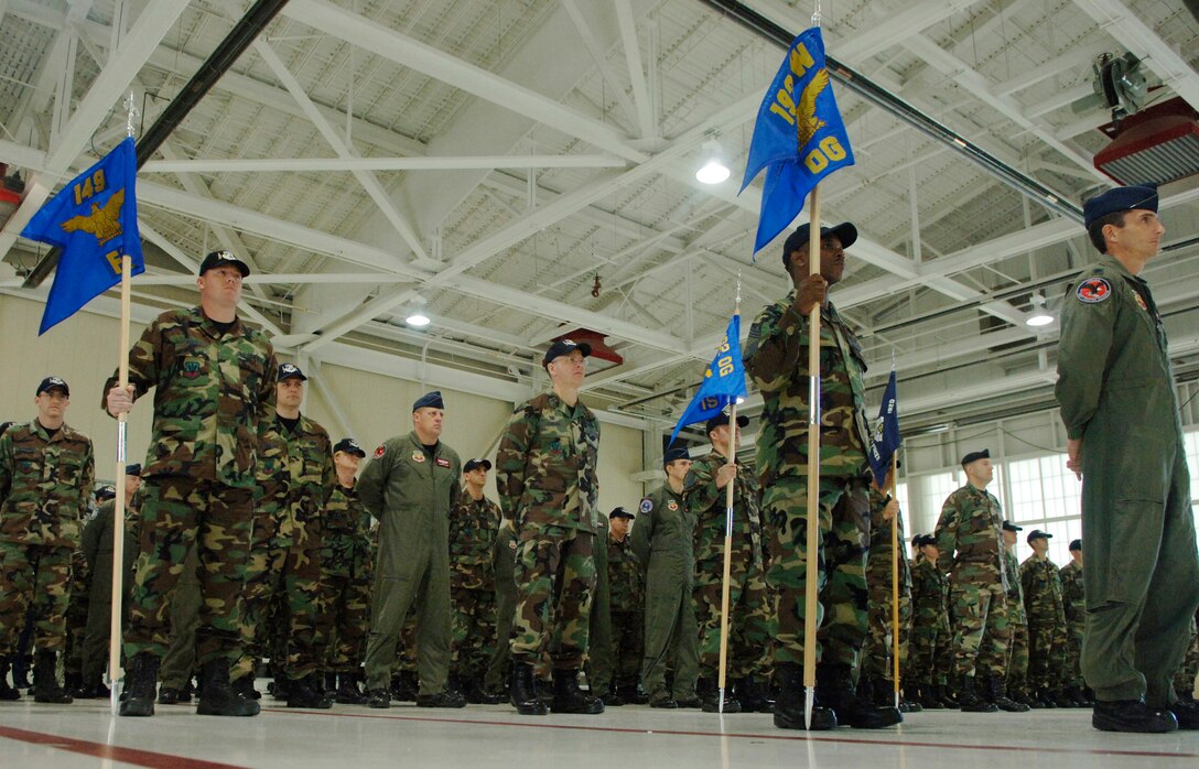 Air National Guardsmen from the 192nd Fighter Wing stand in formation during the 192nd’s activation ceremony at the 27th Fighter Squadron here Oct. 13, which symbolizes the total force integration of the 192nd and the 1st Fighter Wing. The 192nd is also the first unit Guard unit to fly the F-22A Raptor. (U.S. Air Force photo/Airman 1st Class Vernon Young)
