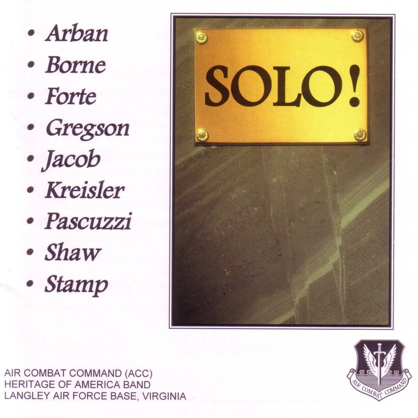 Album / CD Cover of USAF Heritage of America Band 1995 recording entitled Solo! and featuring the concert band.
