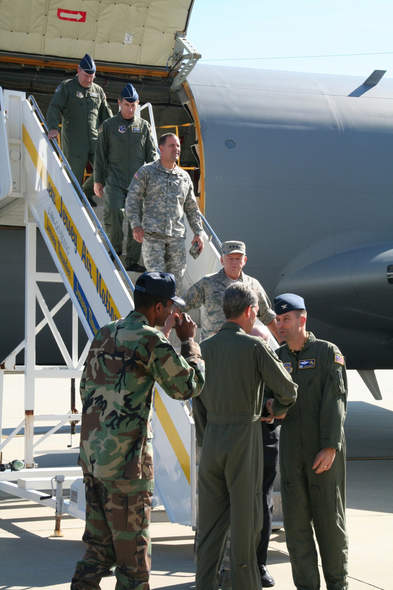 Prior to the start of the ceremony welcoming the KC-135R to the 108th Air Refueling Wing, New Jersey Air National Guard, several distinguished visitors and members of the New Jersey National Guard took a short ride on the aircraft as it taxied across the McGuire flightline to the 108th apron.  (U.S. Air Force photo/Staff Sgt. Barb Harbison)