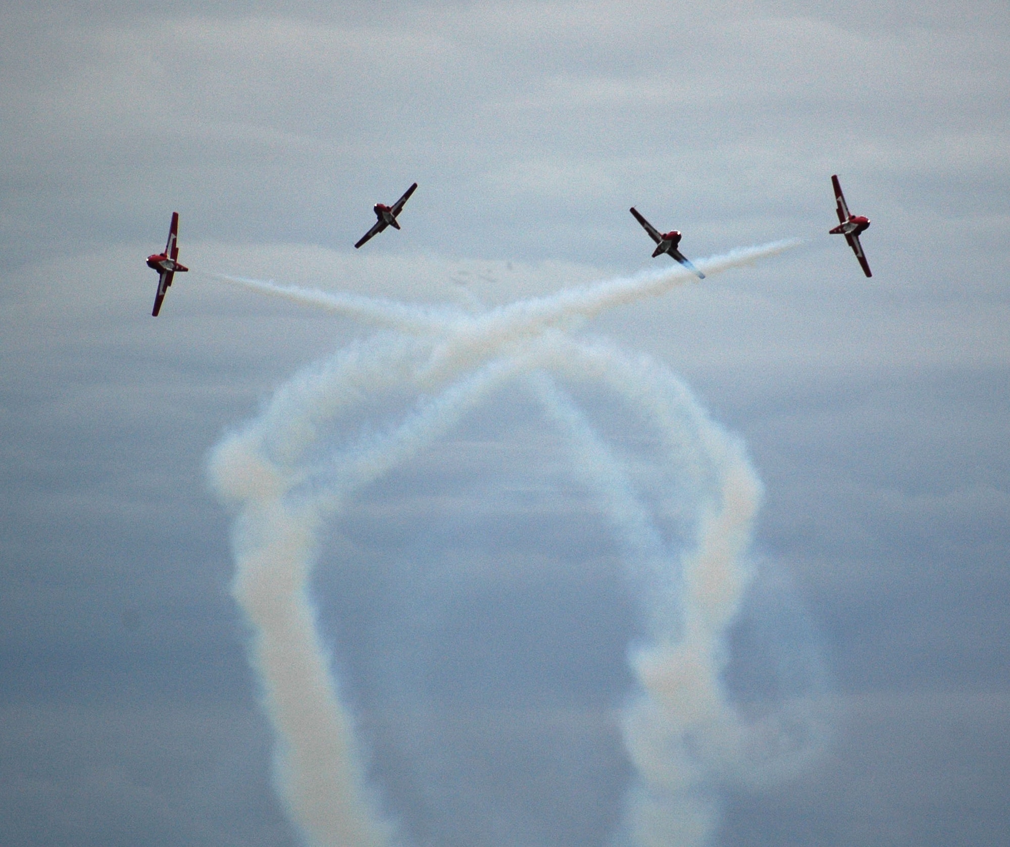 The Canadian Forces Snowbirds aerial demonstration team at the 15 Wing celebrated their end-of-season show with special guests, family and friends Oct. 12 in Moose Jaw, Saskatchewan. The Snowbirds wanted to thank Malmstrom for their efforts in May after one of their pilots died during a practice flight on base, and invited 11 Airmen to their last show of the year. (U.S. Air Force photo/Senior Airman Eydie Sakura).