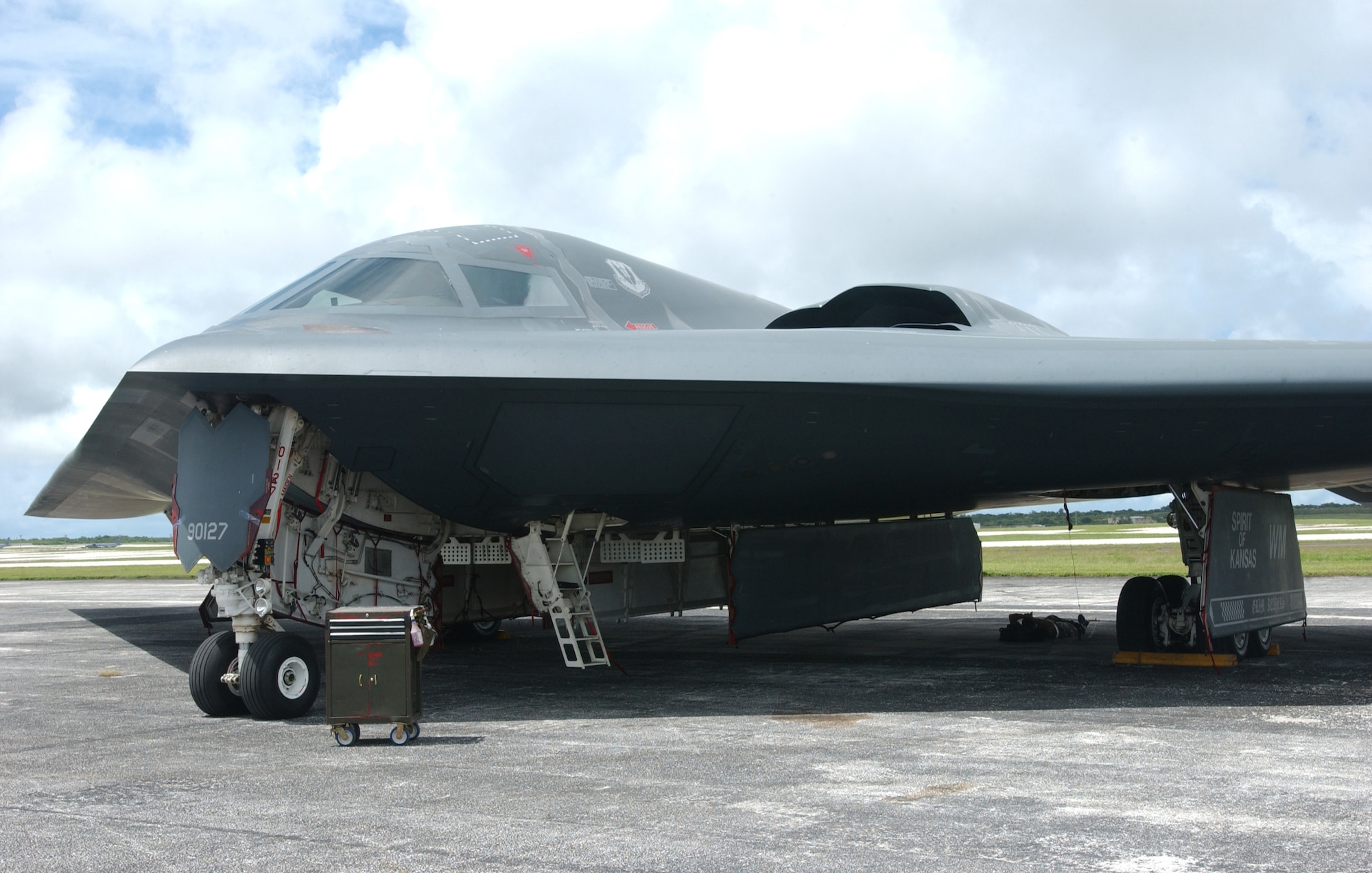 The B-2 Spirit bombers deployed here from Whiteman Air Force Base, Mo., began flying operations Oct. 16, 2007. The Spirit is a multi-mission capable, state of the art platform equipped with low-observable stealth technology. It can launch from Whiteman AFB and strike any target in the world at a time and place of the combatant commander’s choosing. The stealth bomber Airmen deployed here will be fully integrated with the rest of the 36th Wing to take full advantage of integrated training opportunities. While the Spirit is a very capable and highly sophisticated weapon system, the Air Force Chief of Staff has said he desires even a more advanced Next generation Long Range Strike bomber by 2018. (Air Force photo/Senior Airman Brian Kimball)