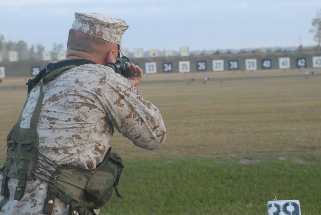 MARINE CORPS BASE CAMP LEJEUNE, N.C. ? A competitor in the Intramural Rifle and Pistol Competition sends rounds downrange as he takes his best shot at representing Camp Lejeune and the Marine Corps in the 2008 Eastern Division Competition.