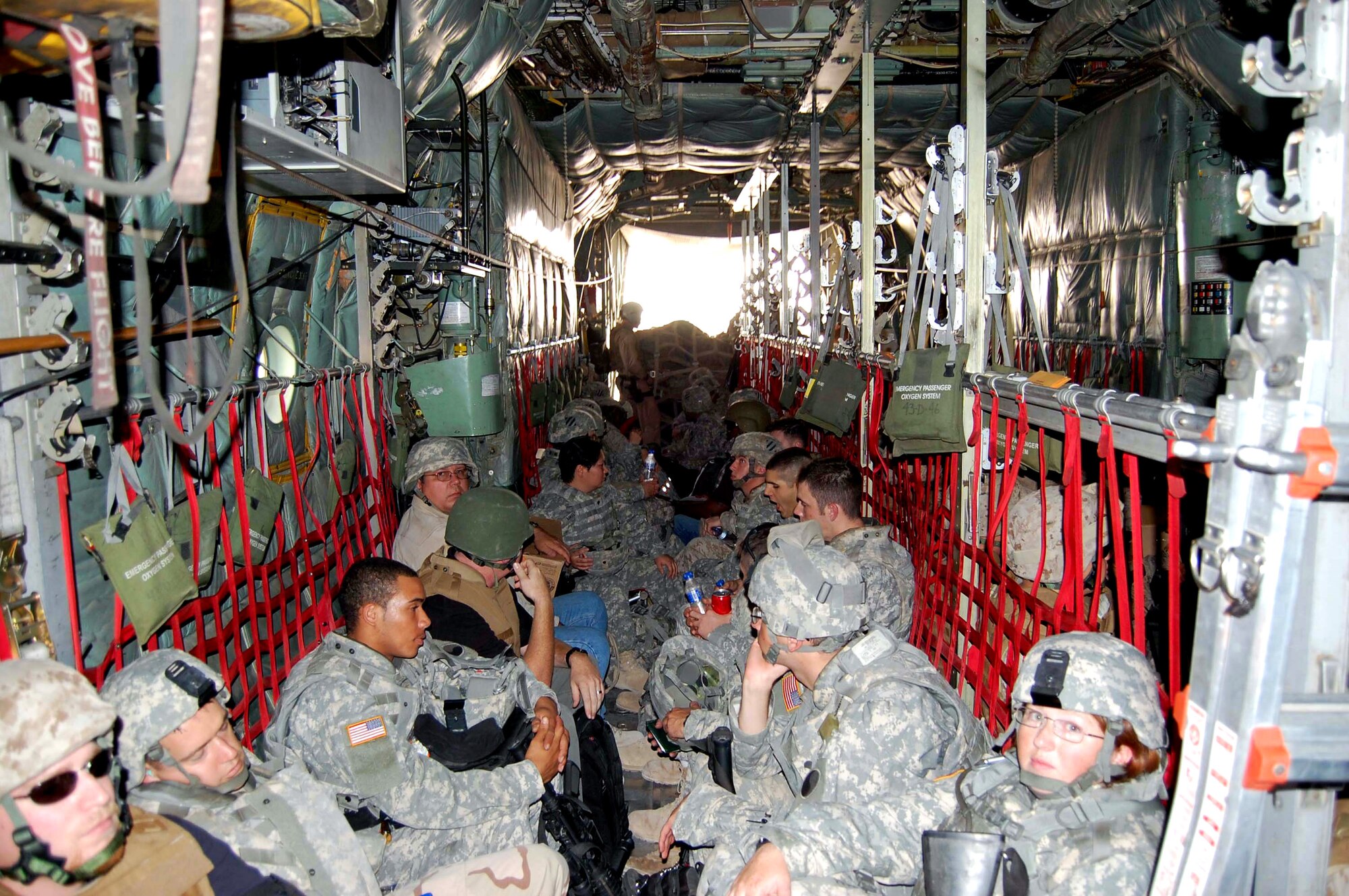C-130 Hercules crew members prepare to transport Soldiers from an undisclosed location in Iraq Oct. 11. Servicemember transport is just one of the many jobs the crew performs.  (U.S. Air Force photo/Staff Sgt. Phillip Butterfield)